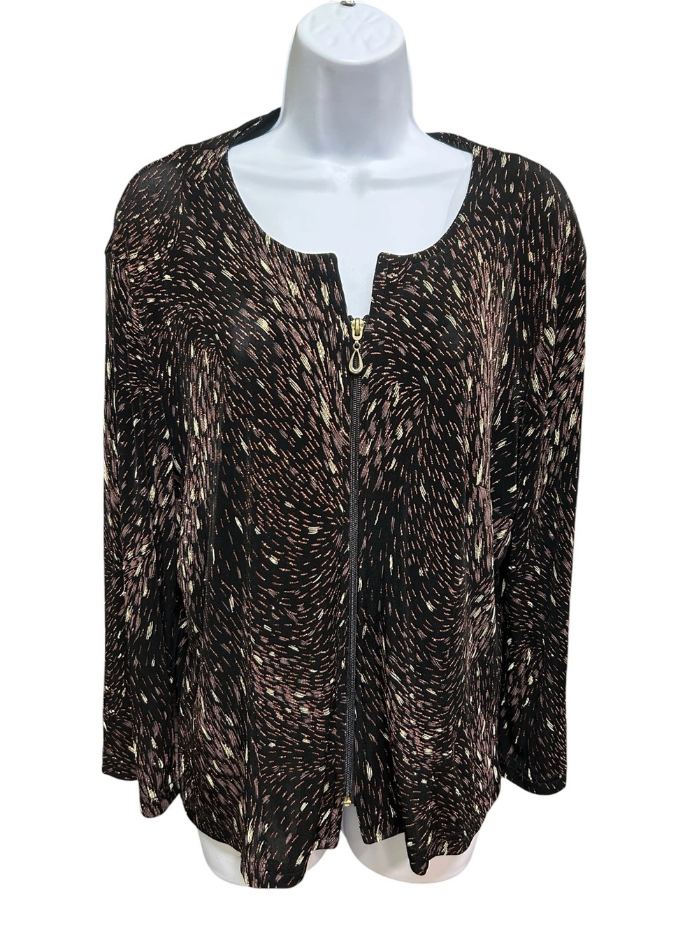 Vintage Artex Collection Copper Metallic Animal Print Stretchy Cardigan Size L